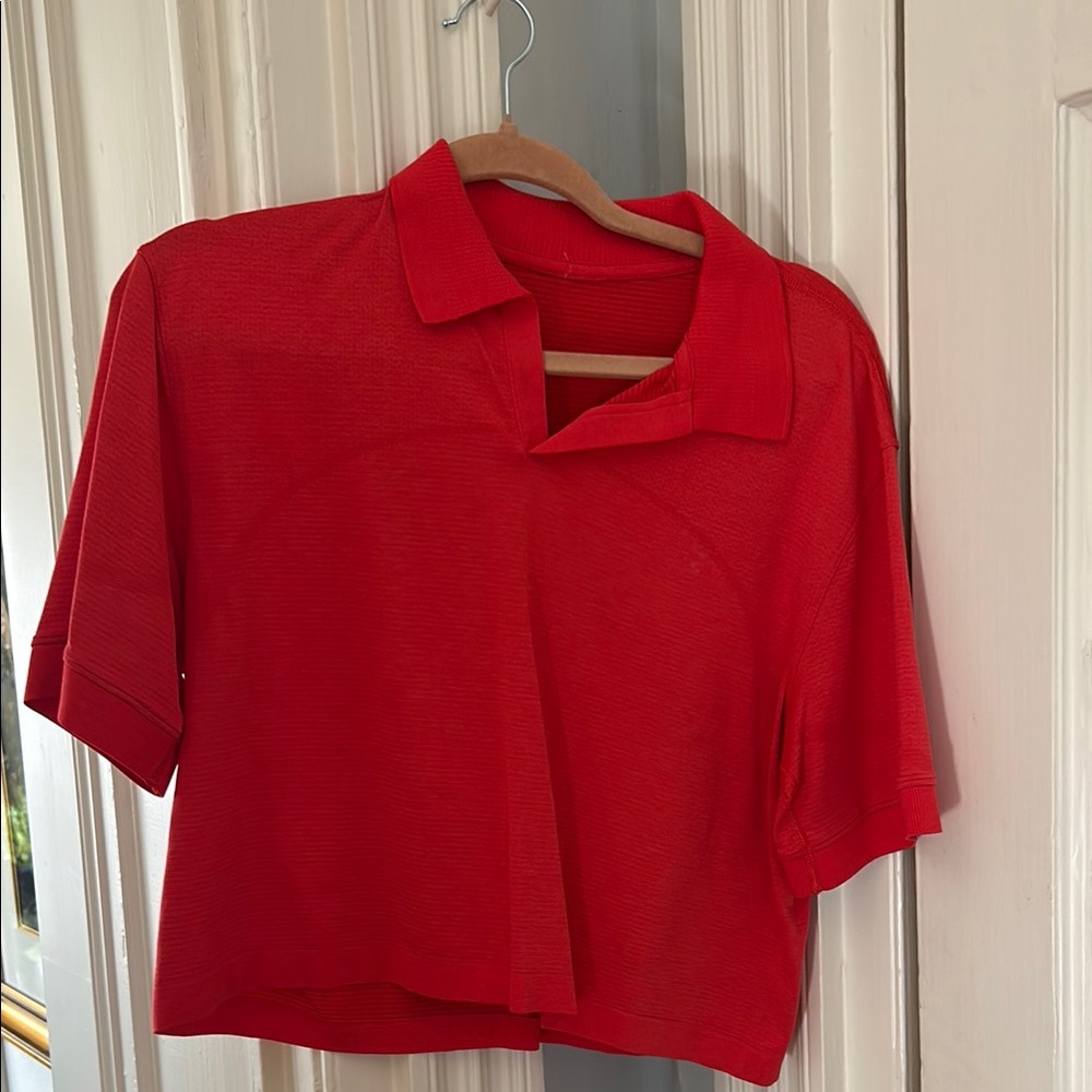 Red Women's crop Polo Top